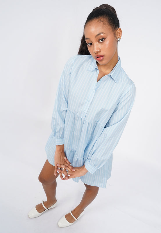 Long Sleeve Tiered Shirt Dress