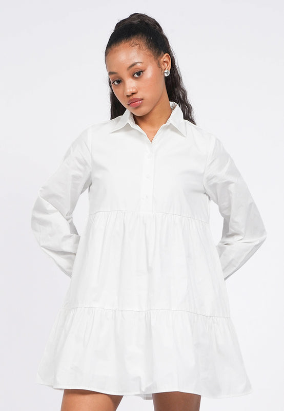 Long Sleeve Tiered Shirt Dress