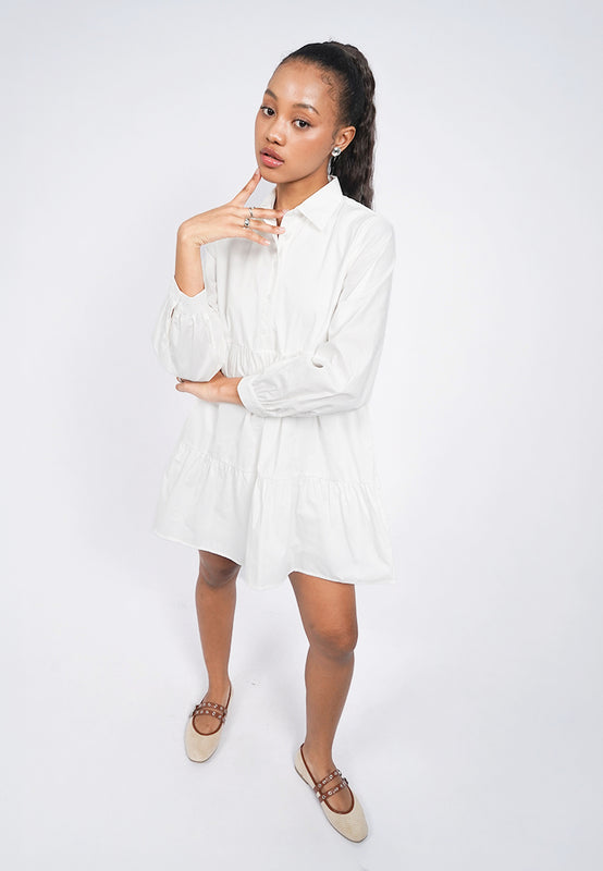 Long Sleeve Tiered Shirt Dress