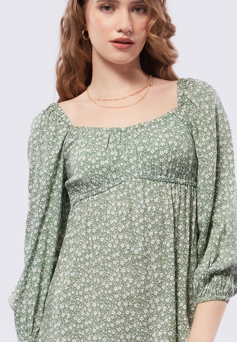 Puff Sleeves Mini Dress