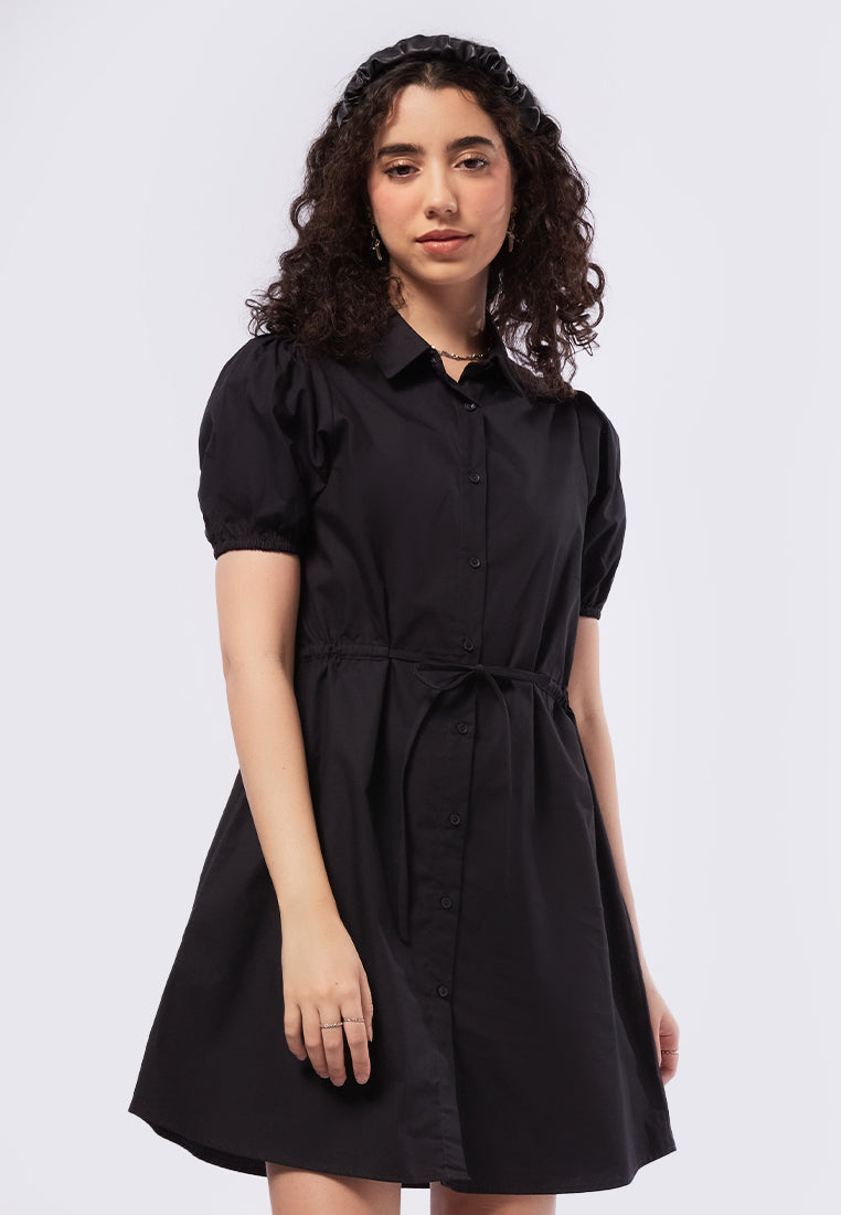 Balloon Sleeves Mini Shirt Dress