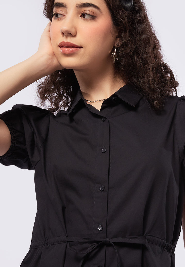 Balloon Sleeves Mini Shirt Dress