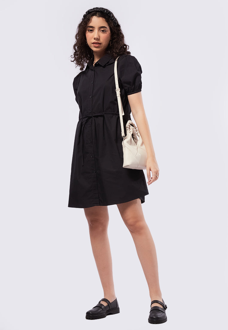 Balloon Sleeves Mini Shirt Dress