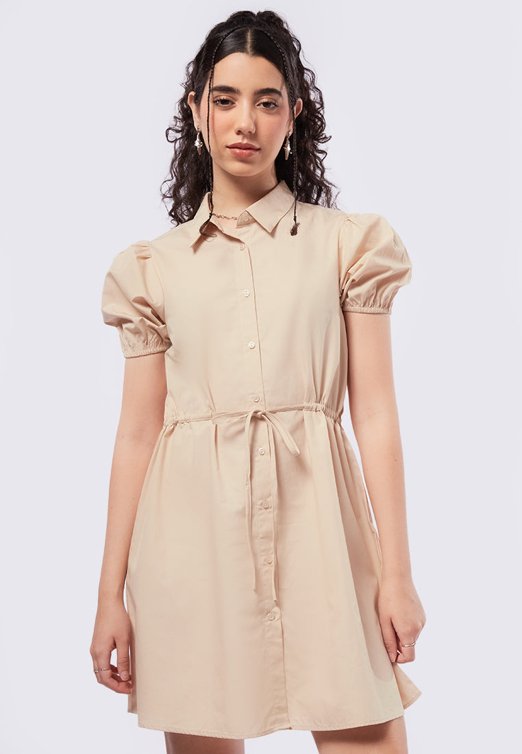 Balloon Sleeves Mini Shirt Dress