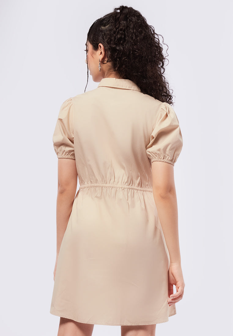 Balloon Sleeves Mini Shirt Dress