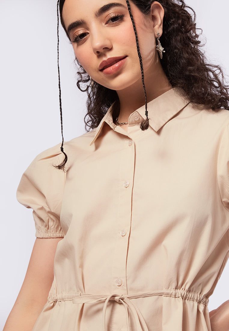 Balloon Sleeves Mini Shirt Dress