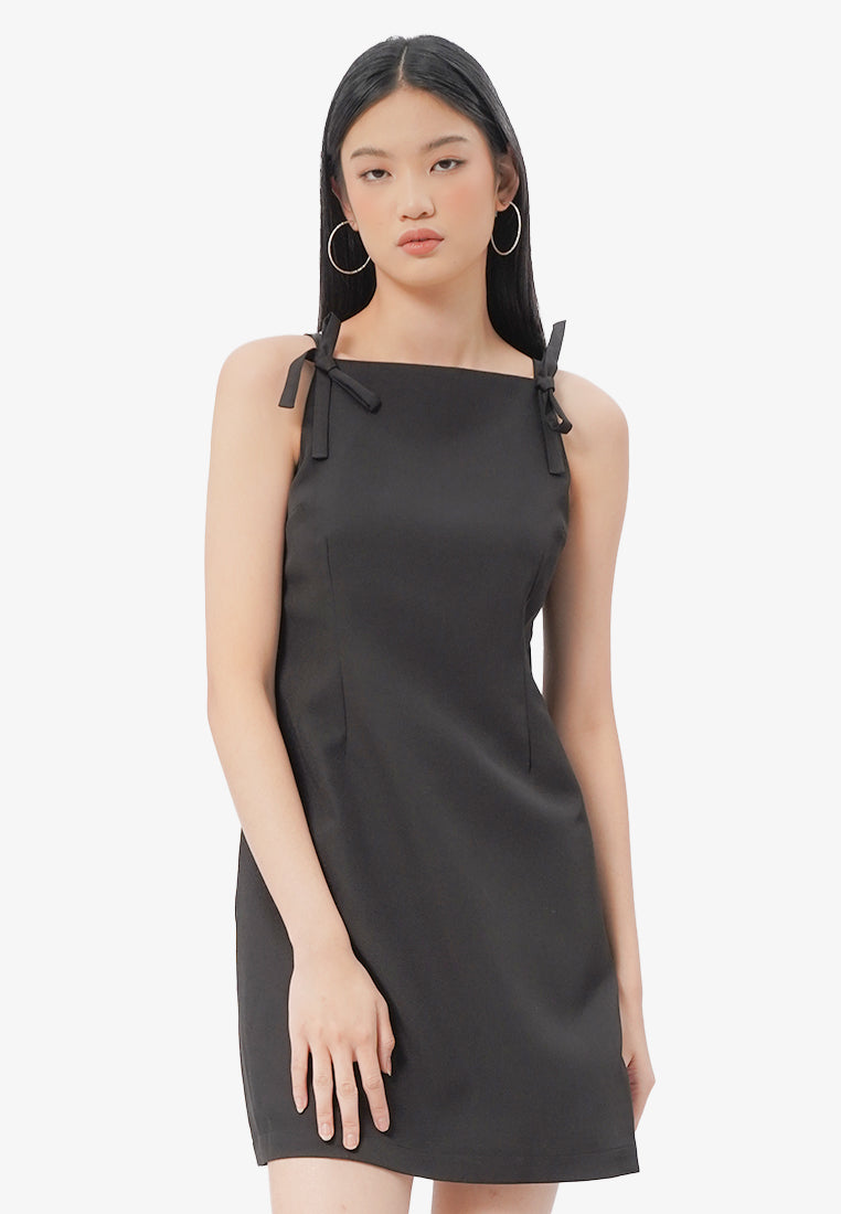Ribbon Halter Mini Dress Black