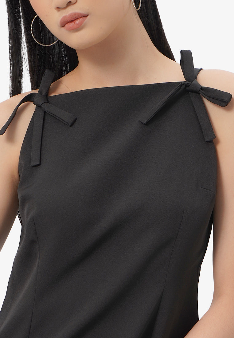 Ribbon Halter Mini Dress Black