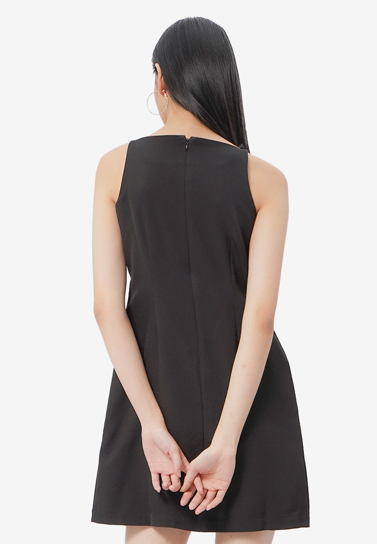 Ribbon Halter Mini Dress Black