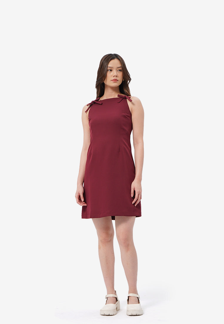 Ribbon Halter Mini Dress Dark Red