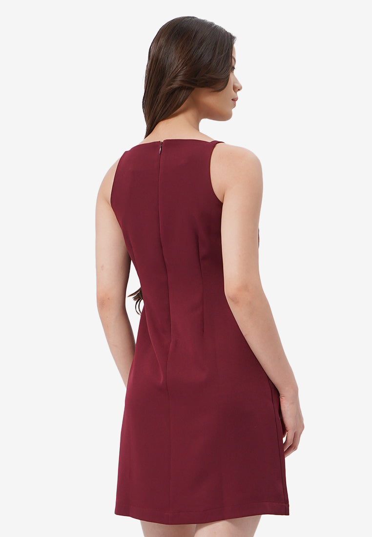 Ribbon Halter Mini Dress Dark Red