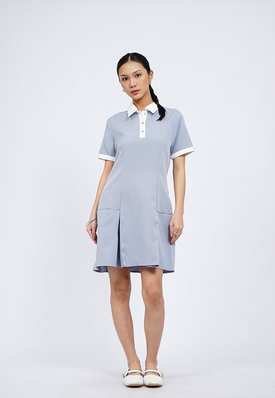 Contrast Collar Mini Shirt Dress