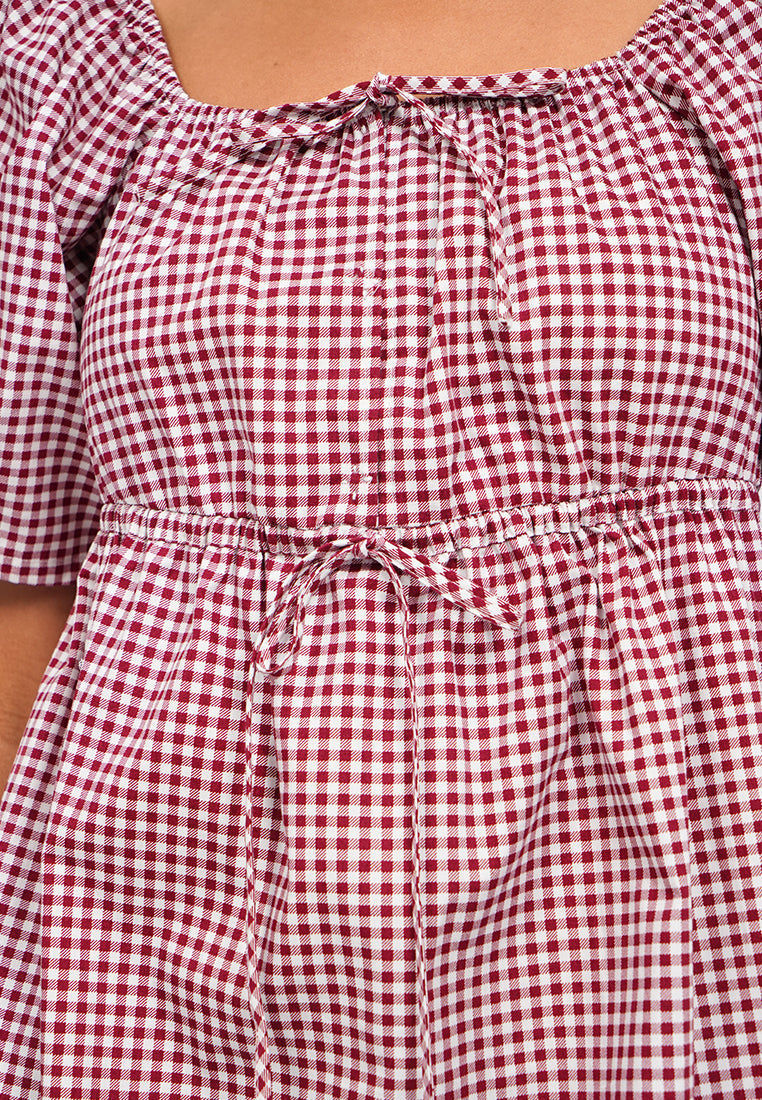Gingham Short Sleeve Mini Dress