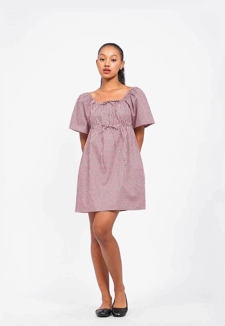 Gingham Short Sleeve Mini Dress