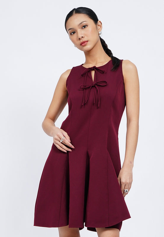 Ribbon Details Flowy Mini Dress
