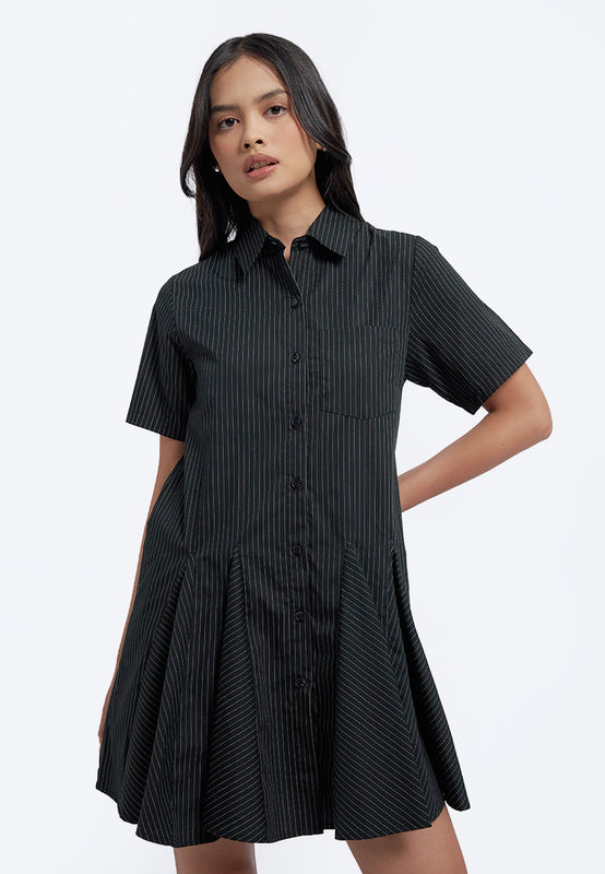 Mini Shirt Dress with Gored Hem