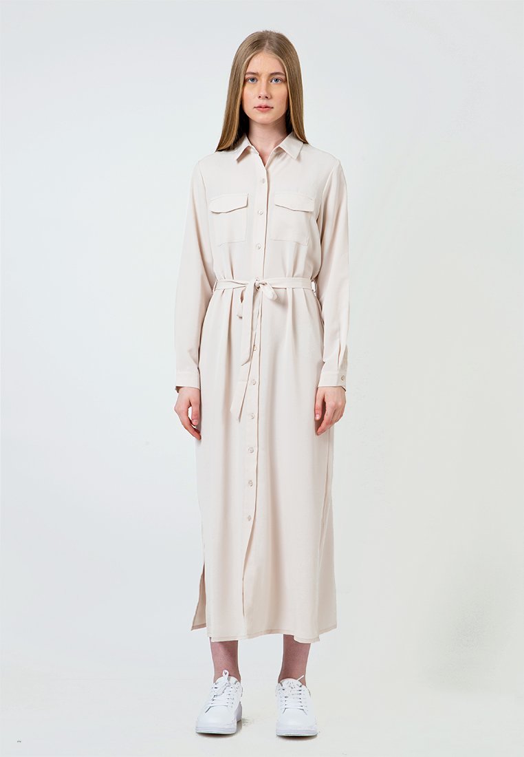 Beige Maxi Shirt Dress