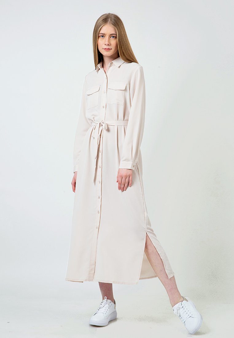 Beige Maxi Shirt Dress