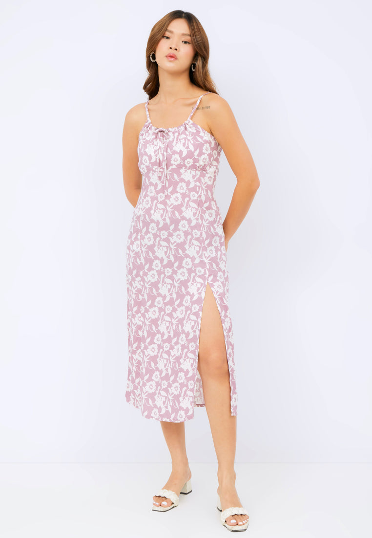 Gathered Dress with High Slit