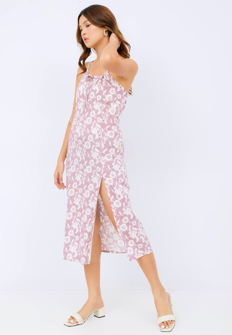 Gathered Dress with High Slit