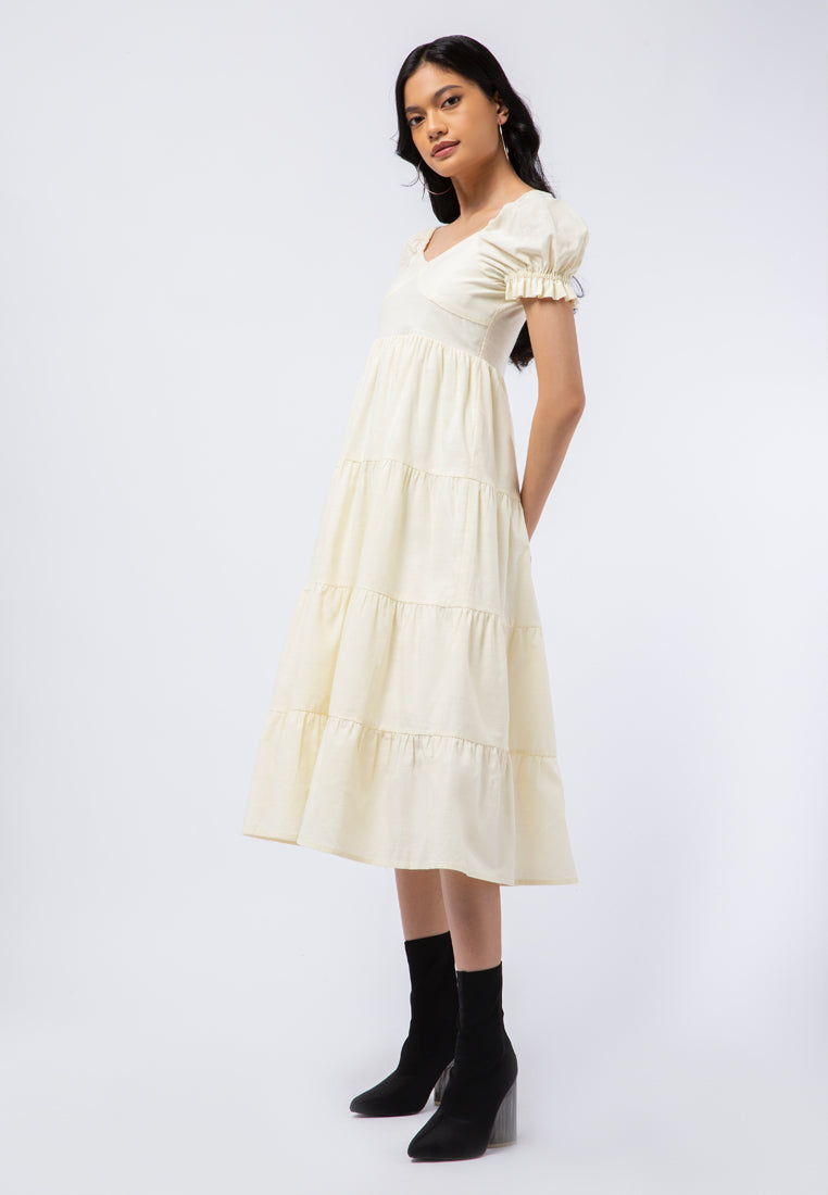 Tiered Dress with Puff Sleeves