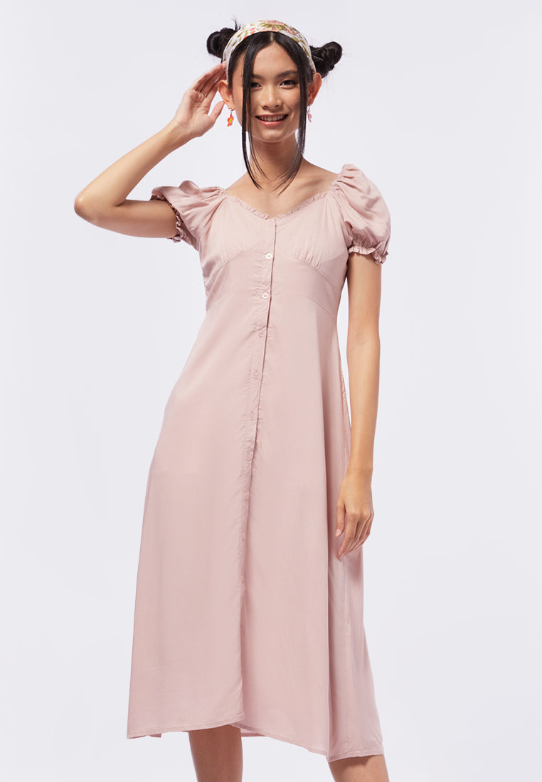 Puff Sleeves Midi Dress