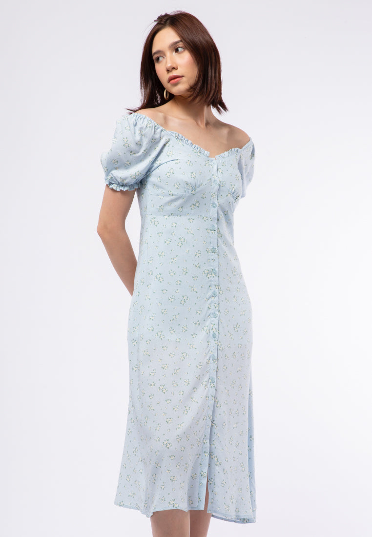 Off Shoulder Printed Midi Dress