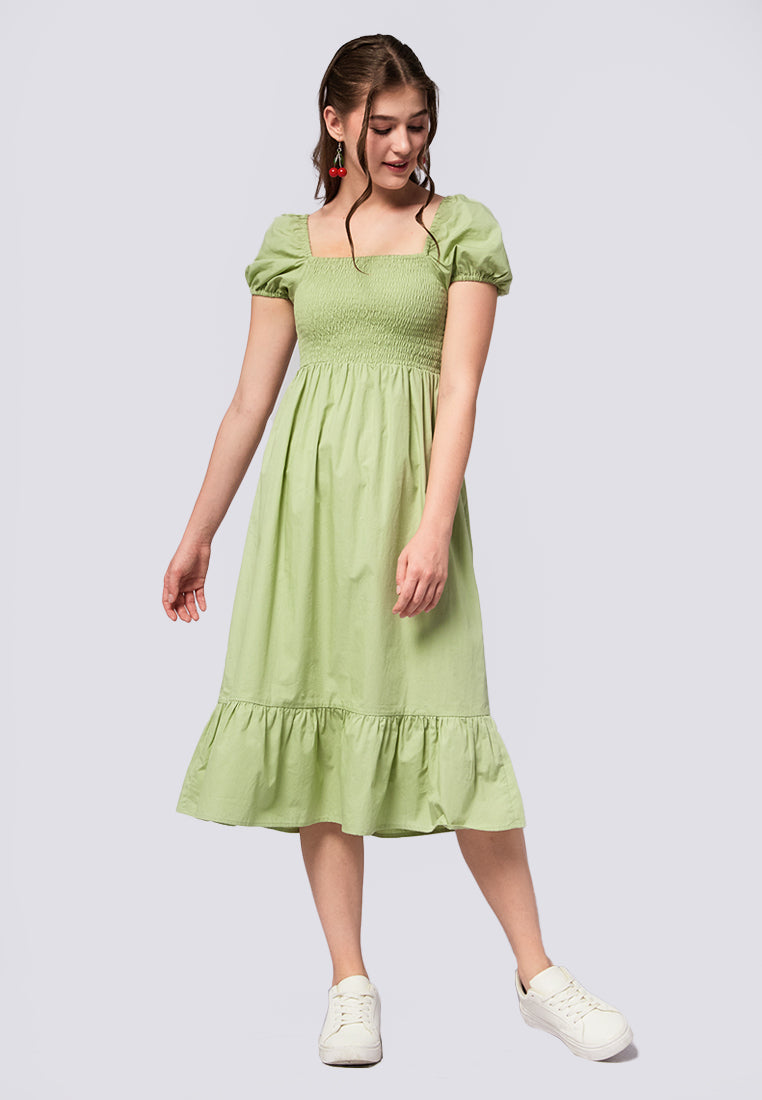 Short Sleeve Smocked Midi Dress Sage