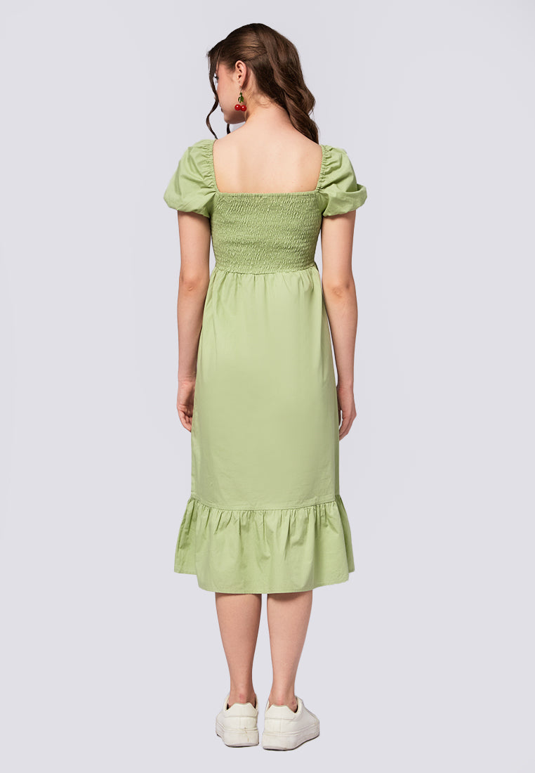 Short Sleeve Smocked Midi Dress Sage