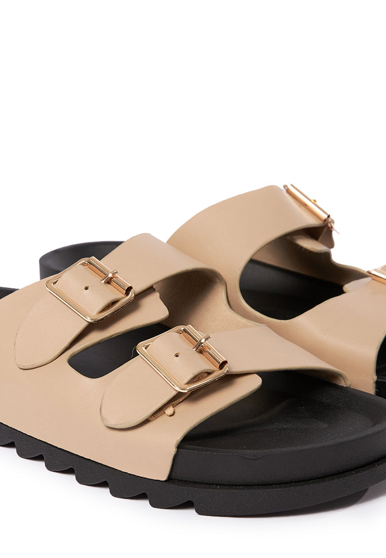Double Buckle Sandals Taupe