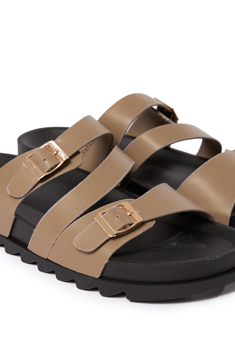 Triple Straps Sandals Khaki