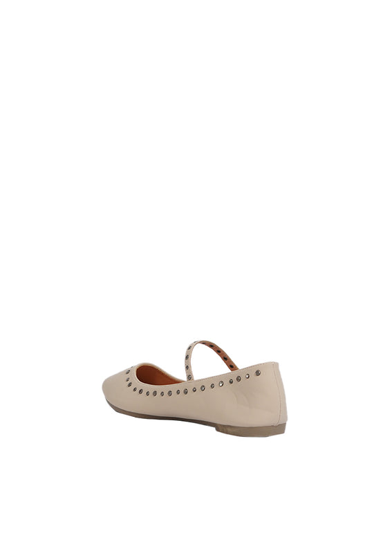 Single Buckle Flat Shoes Light Brown