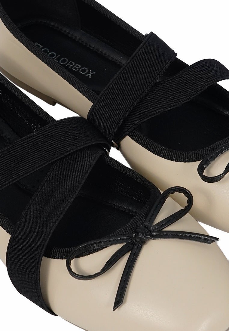 Beige Strap Ballet Flats