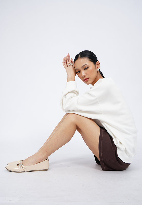 Beige Buckle Flats