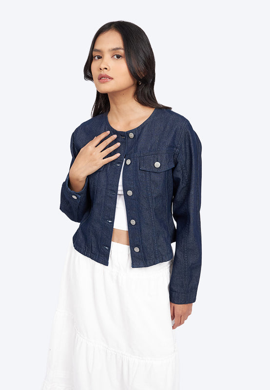 Round Neck Denim Jacket