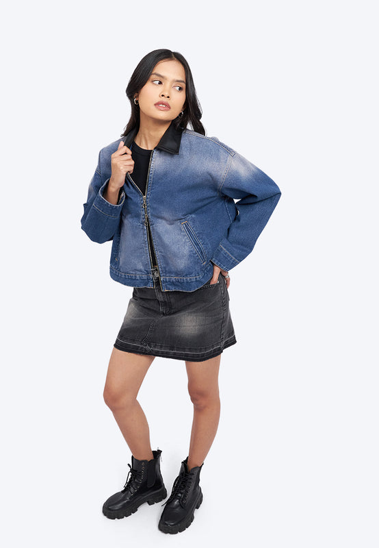 Contrast Collar Denim Jacket