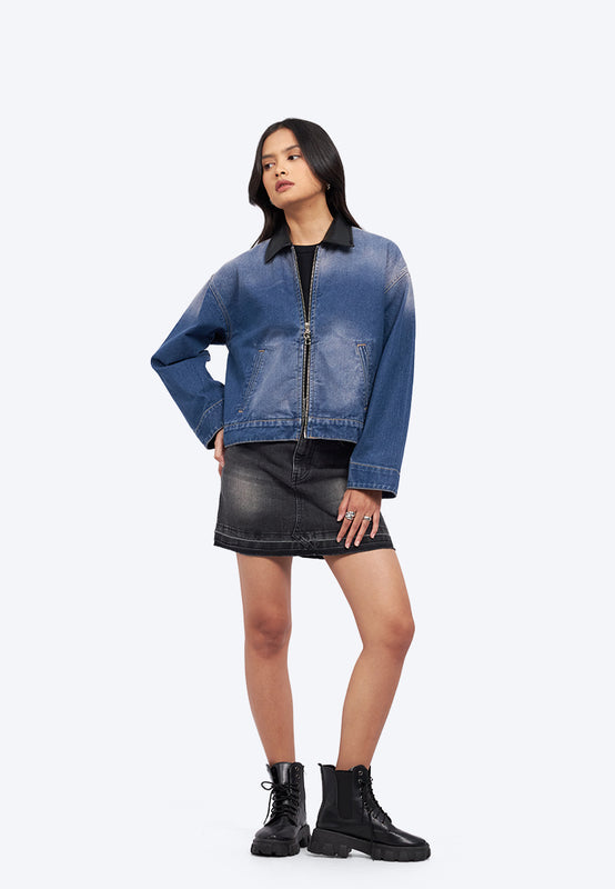 Contrast Collar Denim Jacket