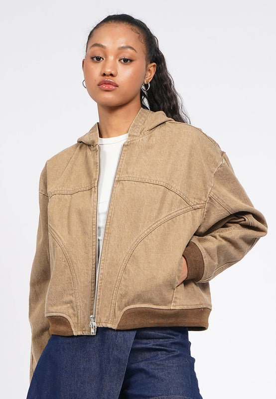 Hooded Long Sleeve Denim Jacket