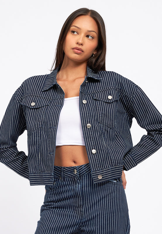 Stripes Boxy Denim Jacket