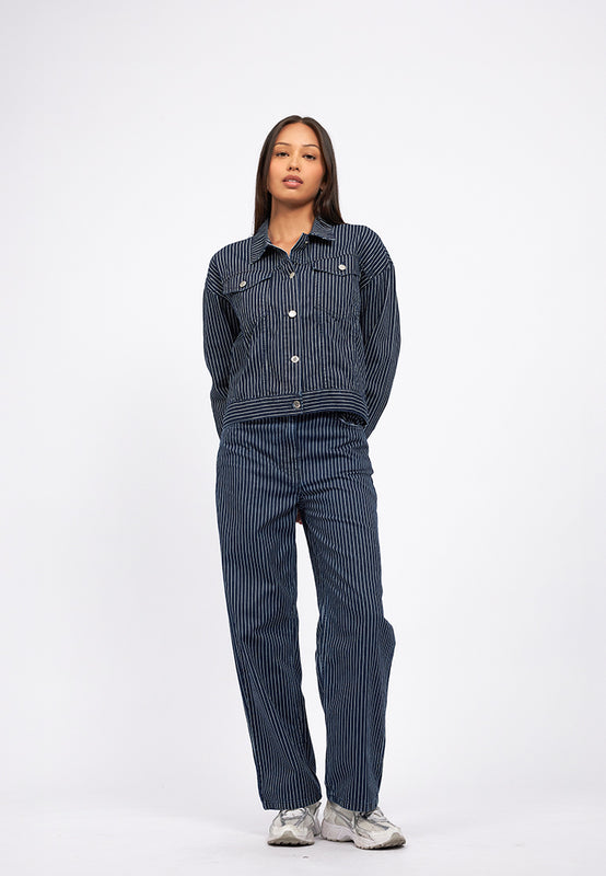Stripes Boxy Denim Jacket