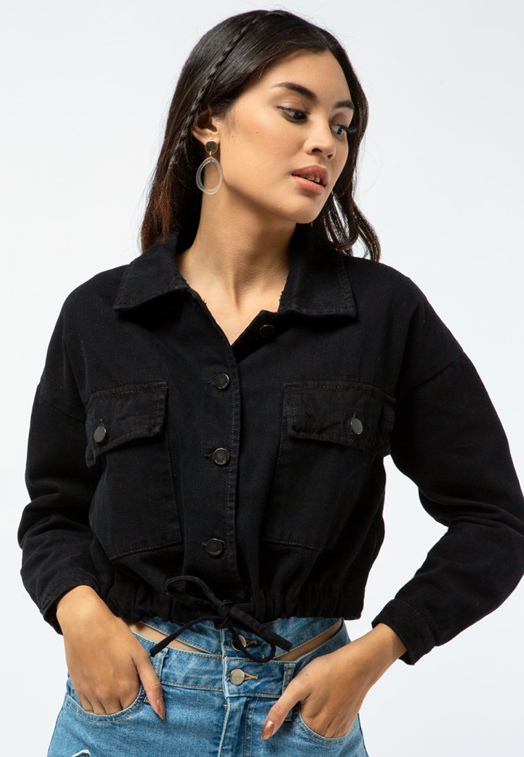 Drawstring Denim Jacket