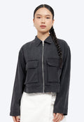 Double Pocket Zip Up Denim Jacket