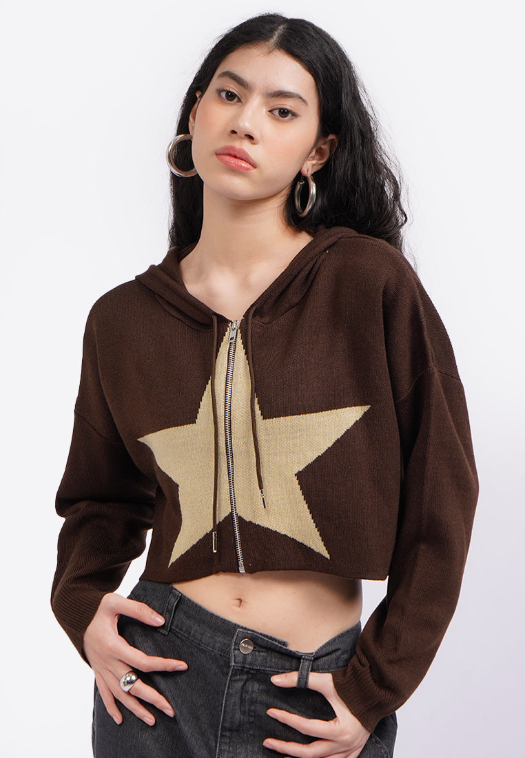 Star Patched Hooded Jacket