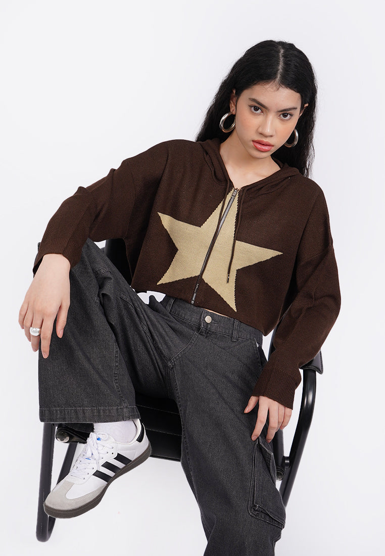 Star Patched Hooded Jacket