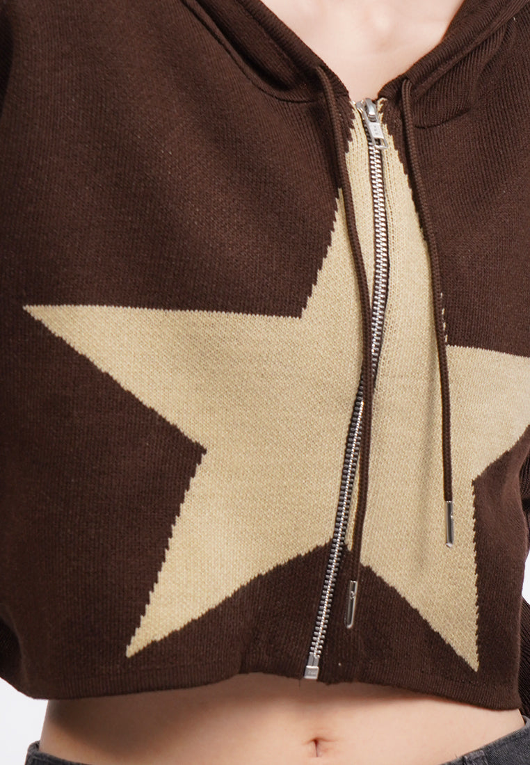 Star Patched Hooded Jacket