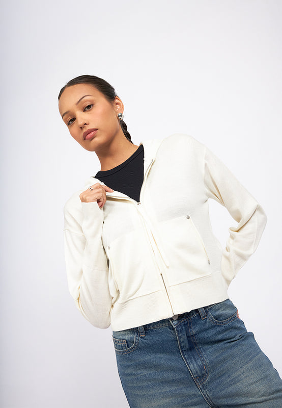 Long Sleeves Zip Up Knit Jacket