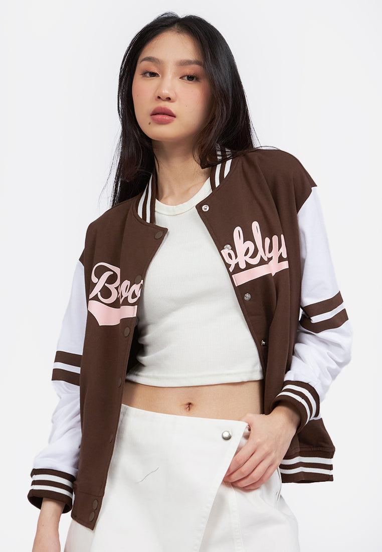 Contrast Sleeve Varsity Jacket Dark Brown