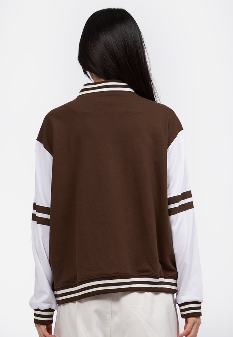 Contrast Sleeve Varsity Jacket Dark Brown