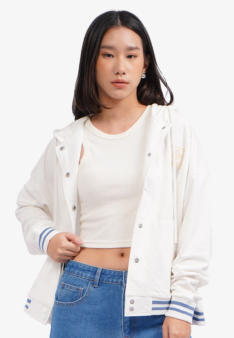 Button Up Hoodie Jacket Off White