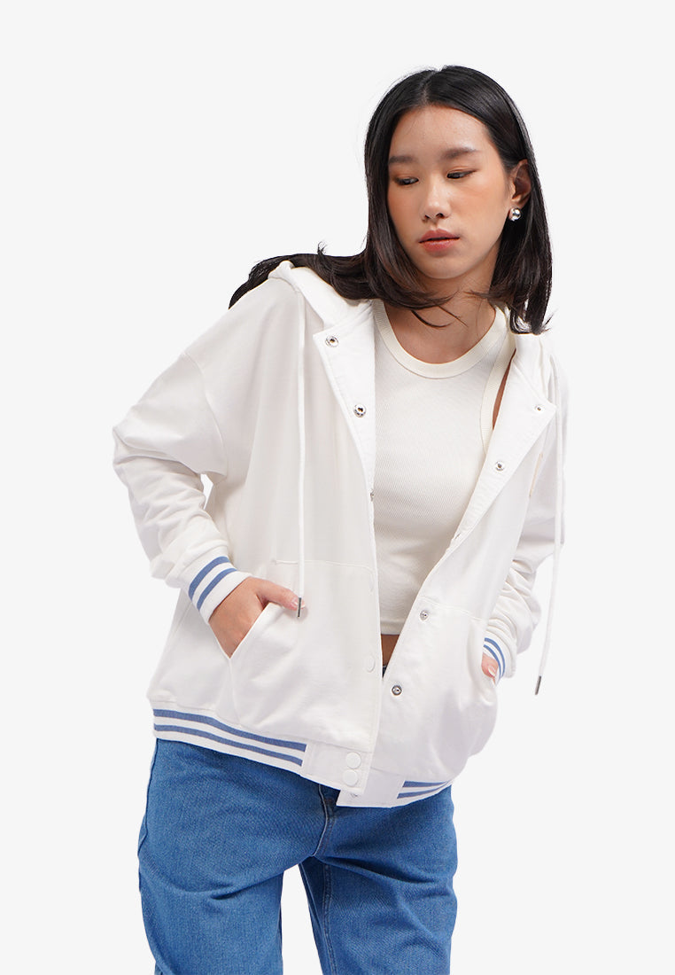 Button Up Hoodie Jacket Off White